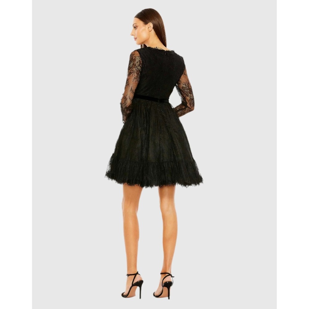 Mac Duggal 49794‎ size 2 black long sleeve lace babydoll dress - Picture 3 of 11